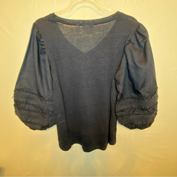 Chico’s V-Neck Blue Bishop Sleeve Linen Size1(med)Blouse - Picture 7 of 10